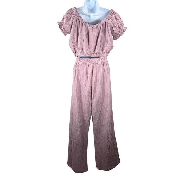 Salty Lemon Gauzy‎ crop top and wide pants set lilac beachy sz L - Picture 2 of 9